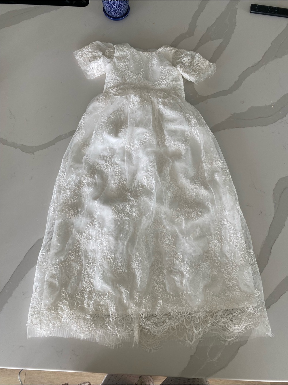 White Lace Infant Dress and Bonnet Set - Classic Baptism Attire - Picture 2 of 16